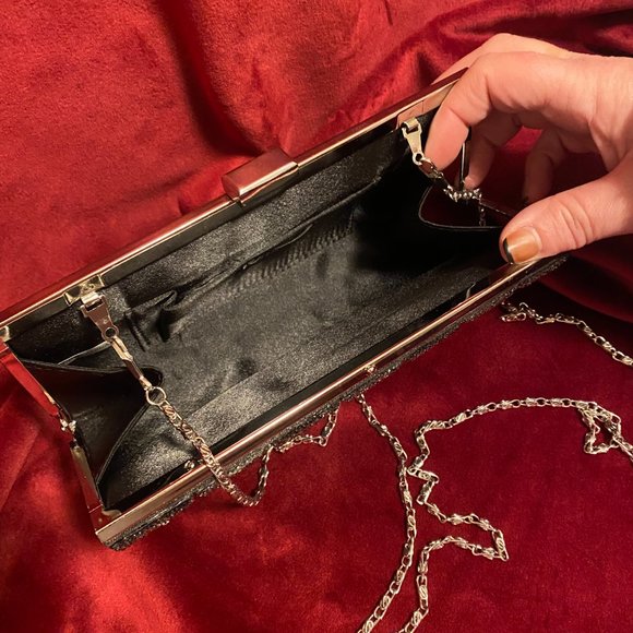 Black satin w/bling cocktail bag - Picture 2 of 2